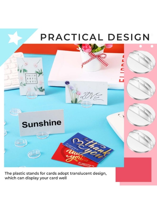 سيوسي Clear Plastic Card Stands, Mini Table Number Holders for Weddings & Events, Translucent Place Card Clips, Miniature Display Stands for Menus, Price Tags, Game Cards (50 Pcs, Lightweight) - Image 4